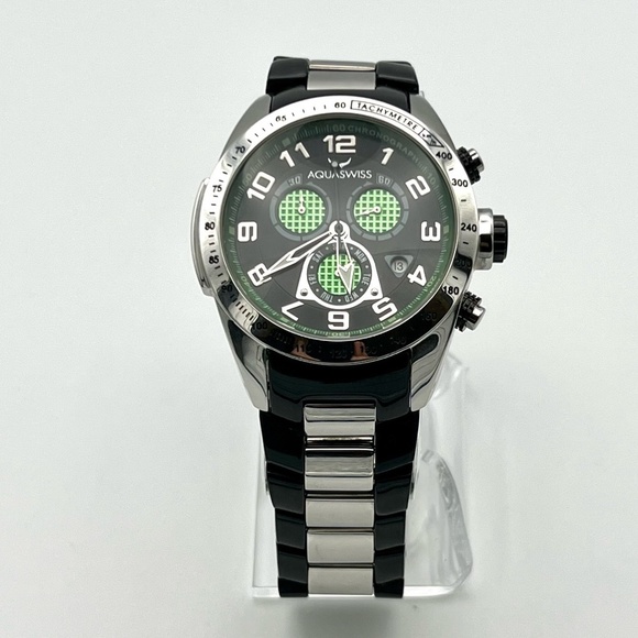 AquaSwiss Chronograph Green Black Mens Watch Working - Picture 8 of 11